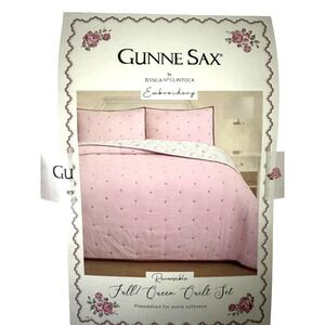 Gunne Sax Jessica McClintock Pink Floral Reversible Full Queen Quilt Set 3pc NEW
